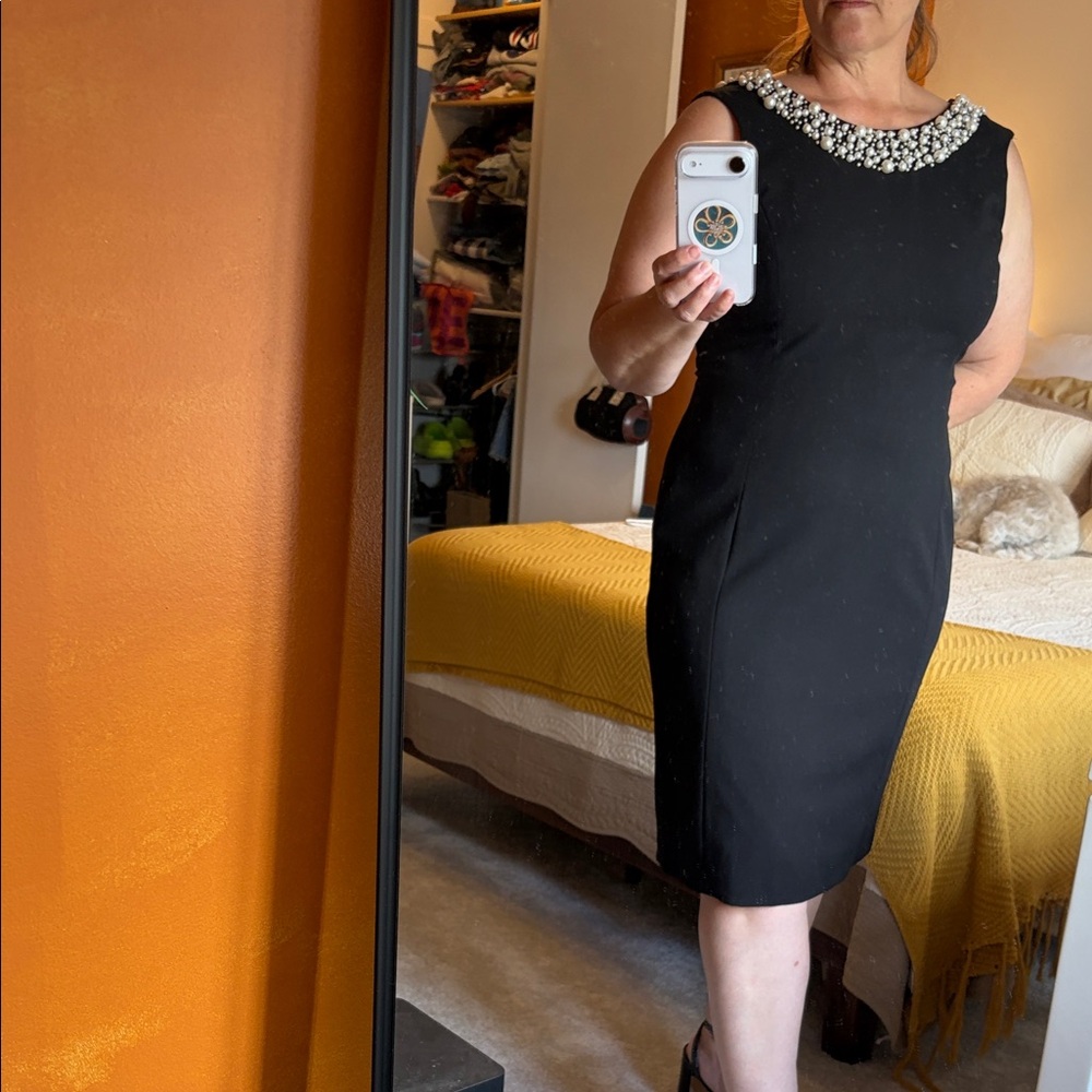 Calvin Klein Collection Black Dress with Embellished Neckline